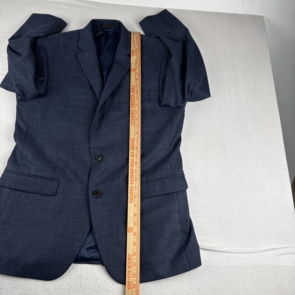 Lauren Ralph Lauren Mens Navy Blue Houndstooth Sport Coat 42L Blazer Office